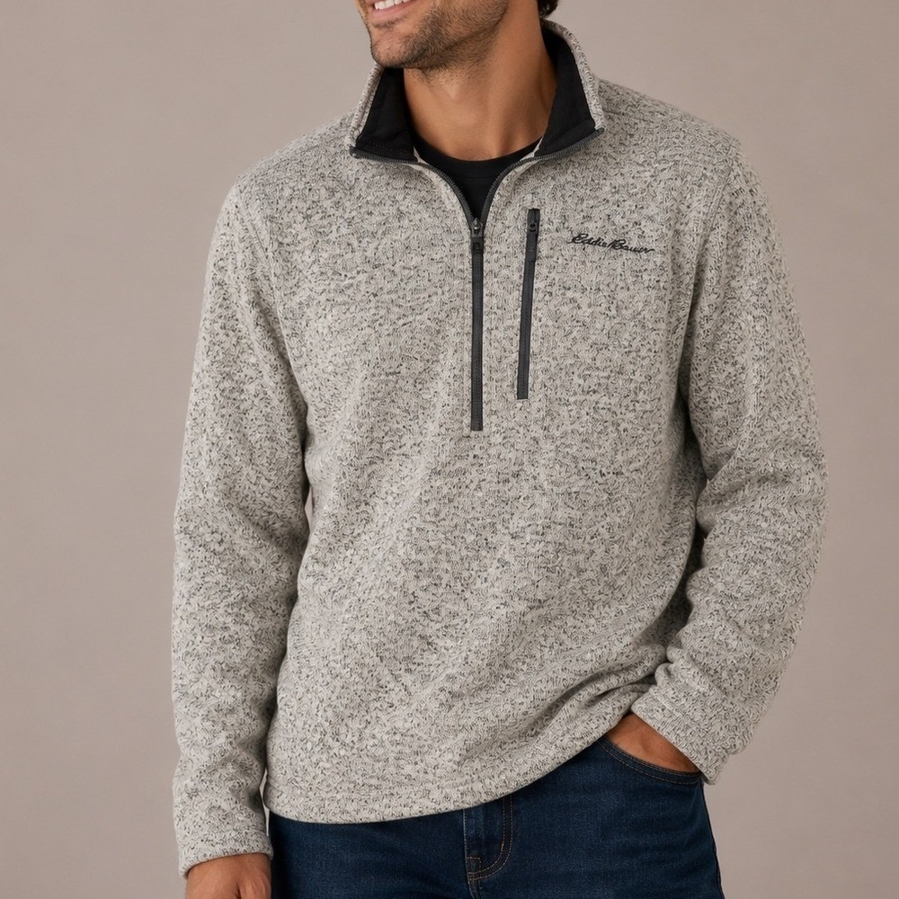 Eddie Bauer Men's Quarter Zip Sweater Fleece XXL Gray Marled Pullover Outdoor